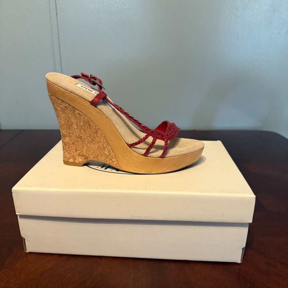 Steve Madden Womens Red Cork Wedge Sandals‎ Size 9 satisfy